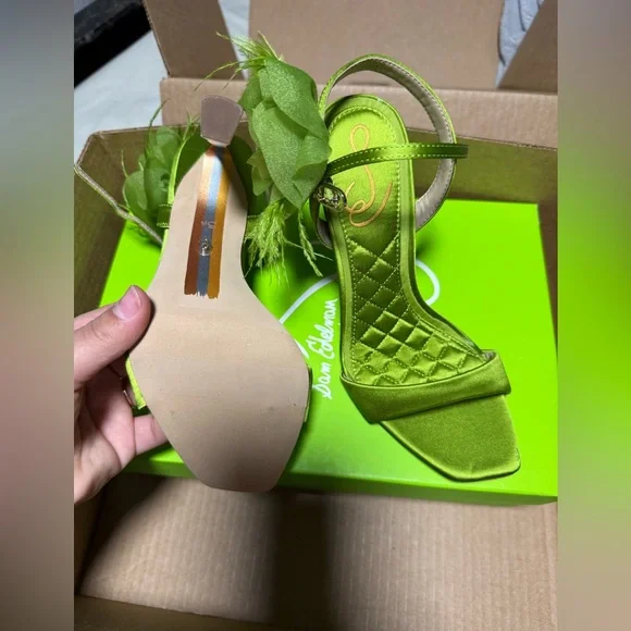 Sam Edelman Lime Green Heels with Floral Accent - Picture 6 of 6